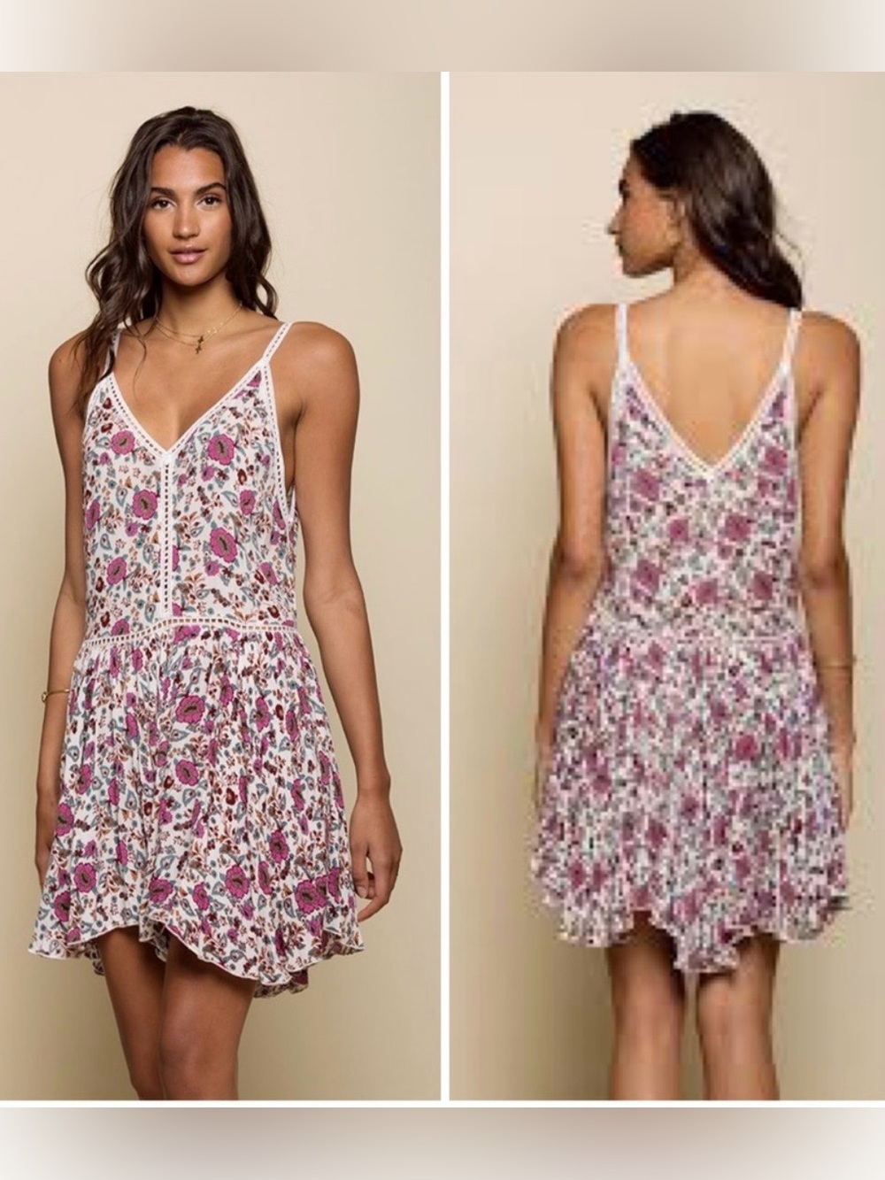 RAGA Summer Bloom Floral Print V-Neck Mini Dress Boho XS